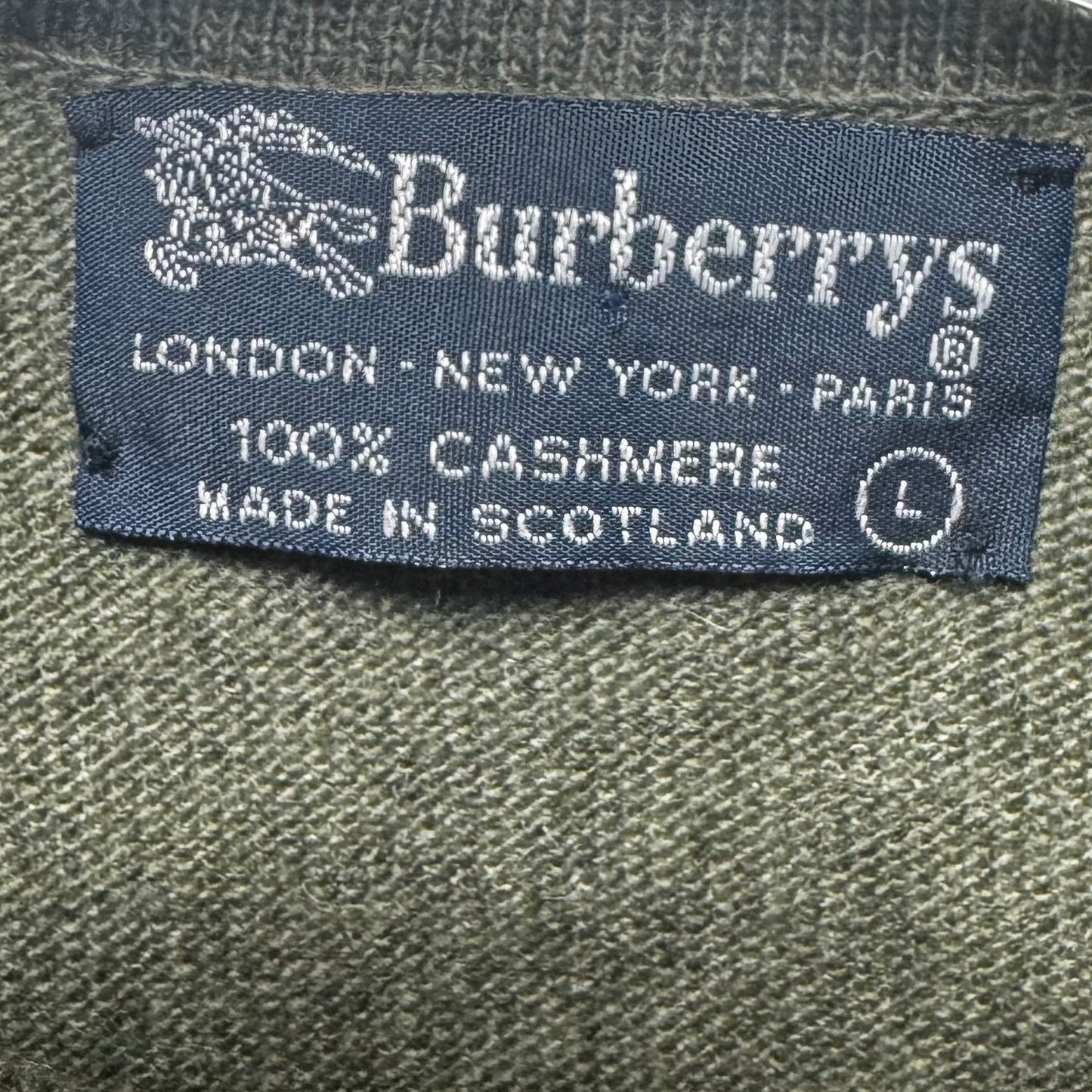 Vintage 100% Cashmere Sweater Cardigan Luxury Designer By Burberry In Green, Size: L