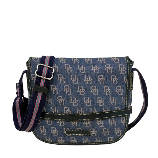 Vintage Signature Monogram Denim Messenger Bag Designer By Dooney And Bourke, Size: Medium