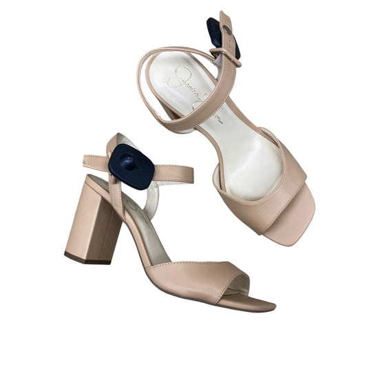 Sandals Heels Block By Jessica Simpson In Beige, Size:7.5