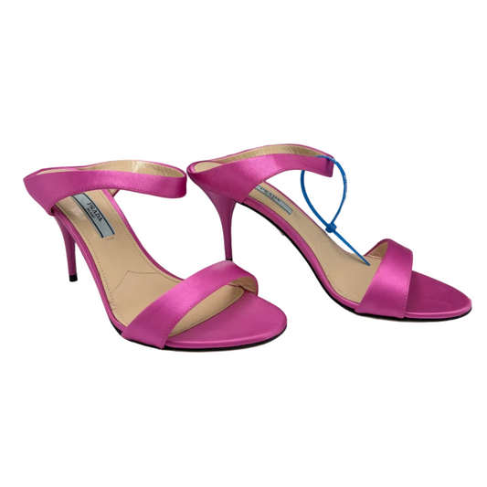 Prada Satin Asymmetric High Heel Luxury Shoes, Size: 6.5
