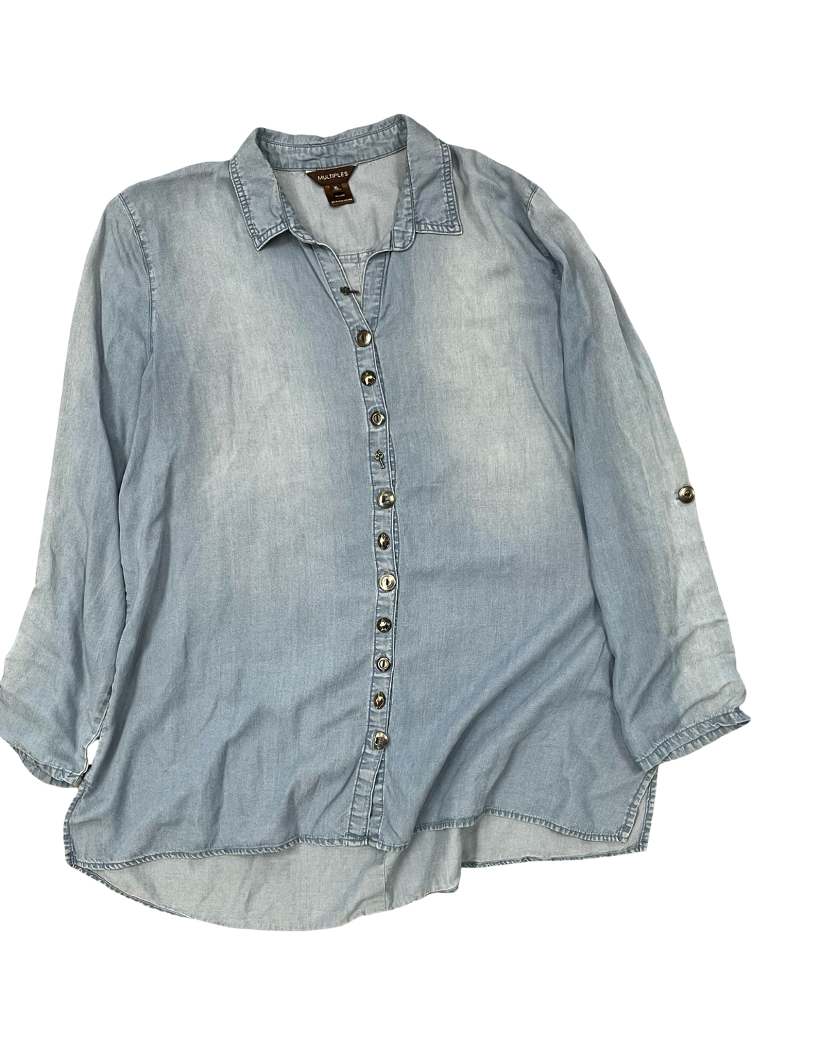 Blouse Ls By Multiples In Blue Denim, Size:Xl