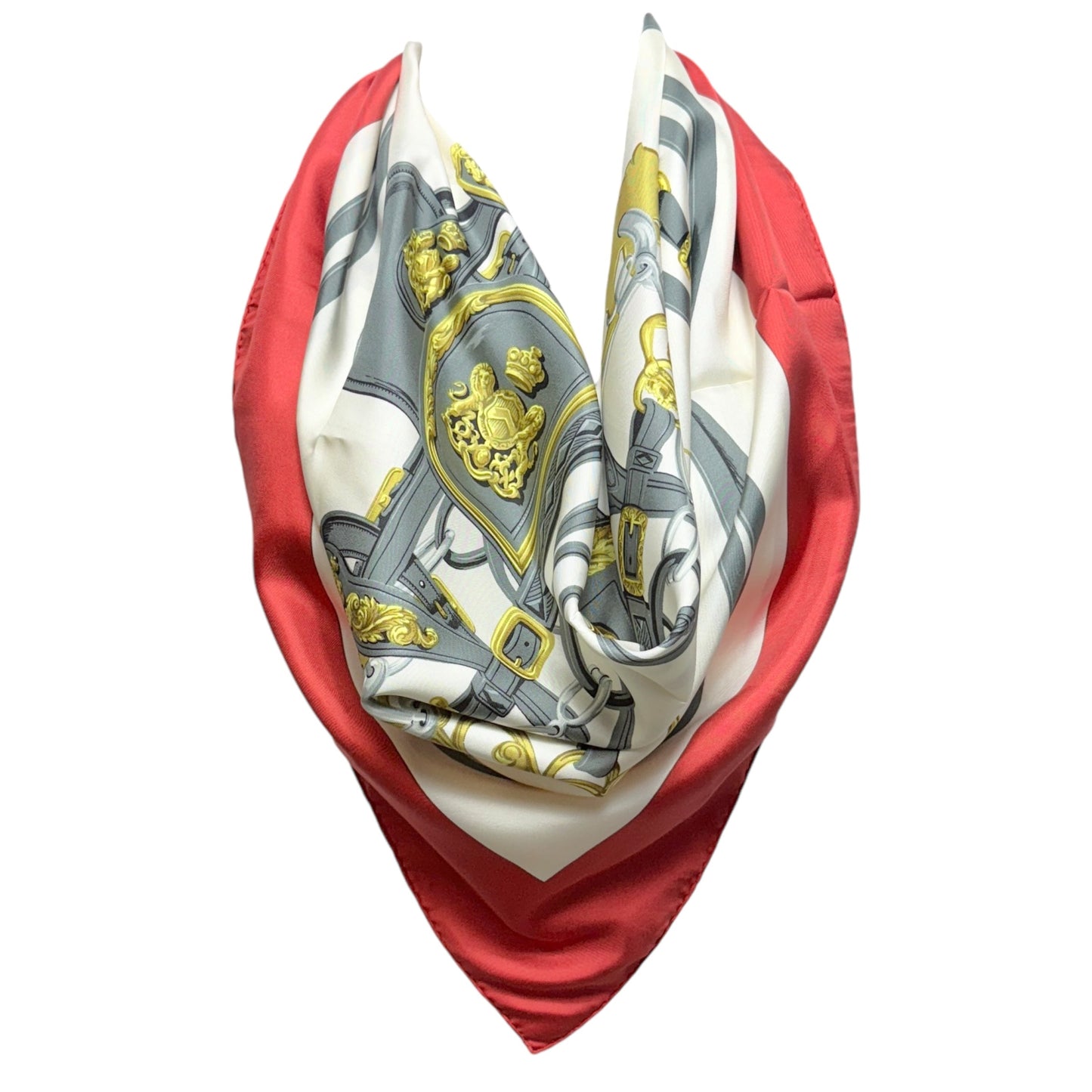 Brides de Gala 90 cm Silk Scarf by artist Hugo Grygkar Luxury Designer By Hermes In Red