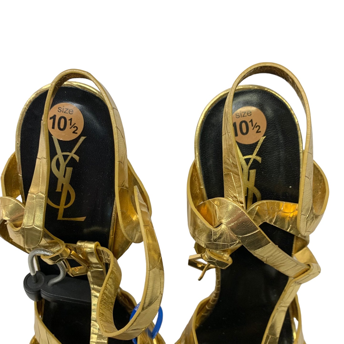 Gold Sandals Luxury Designer Yves Saint Laurent, Size 10.5