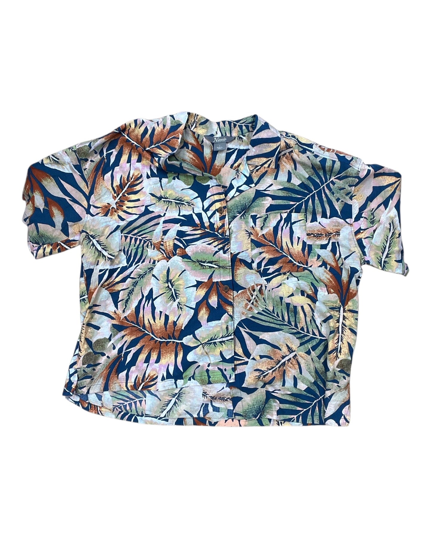 Blouse Ss By Natural Reflections In Blue & Orange, Size:L