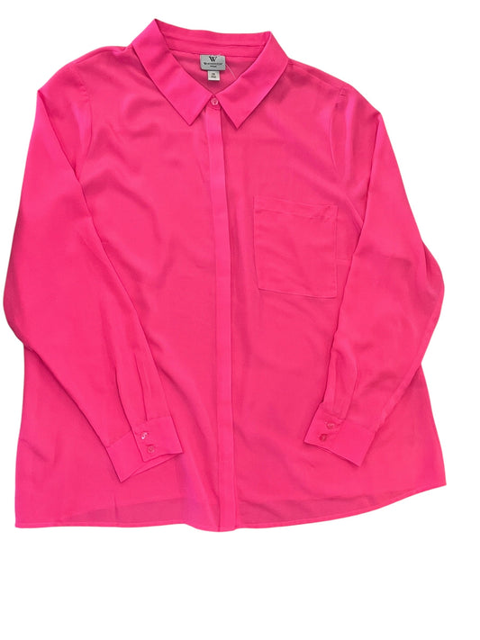 Blouse Ls By Worthington In Pink, Size:1X