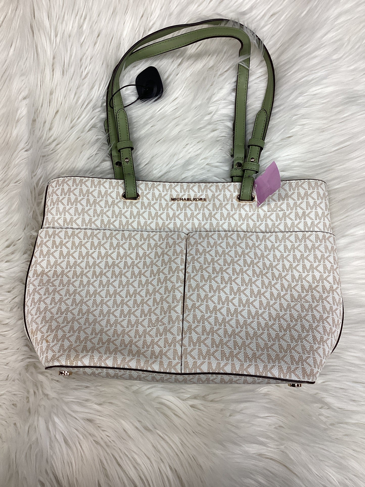 Handbag Designer By Michael Kors In Cream & Green, Size:Large