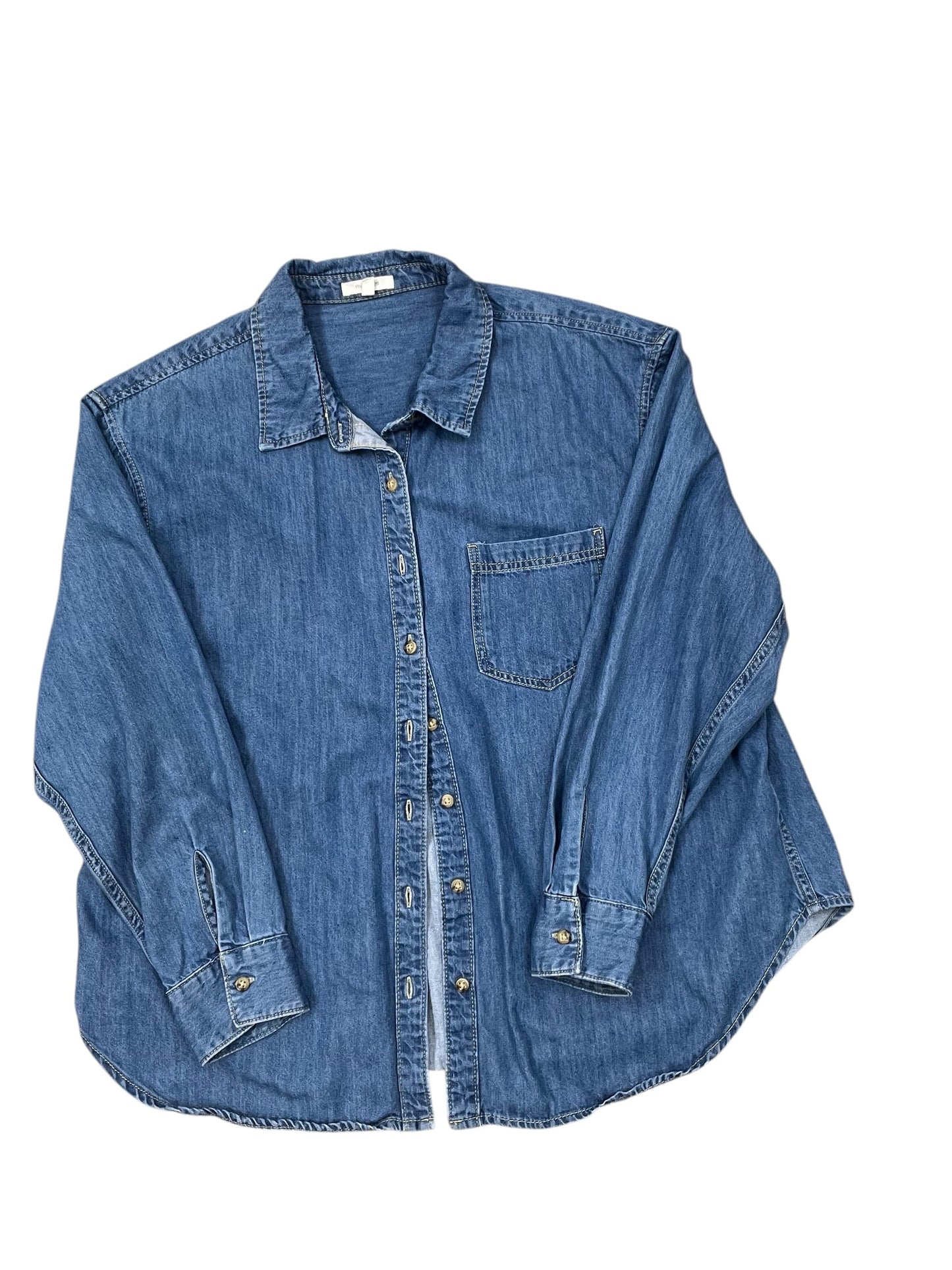 Blouse Ls By Maurices In Blue Denim, Size:L