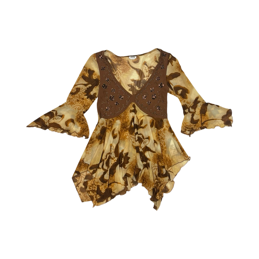 Blouse 3/4 Sleeve By Kimichi Blue In Brown, Size:S