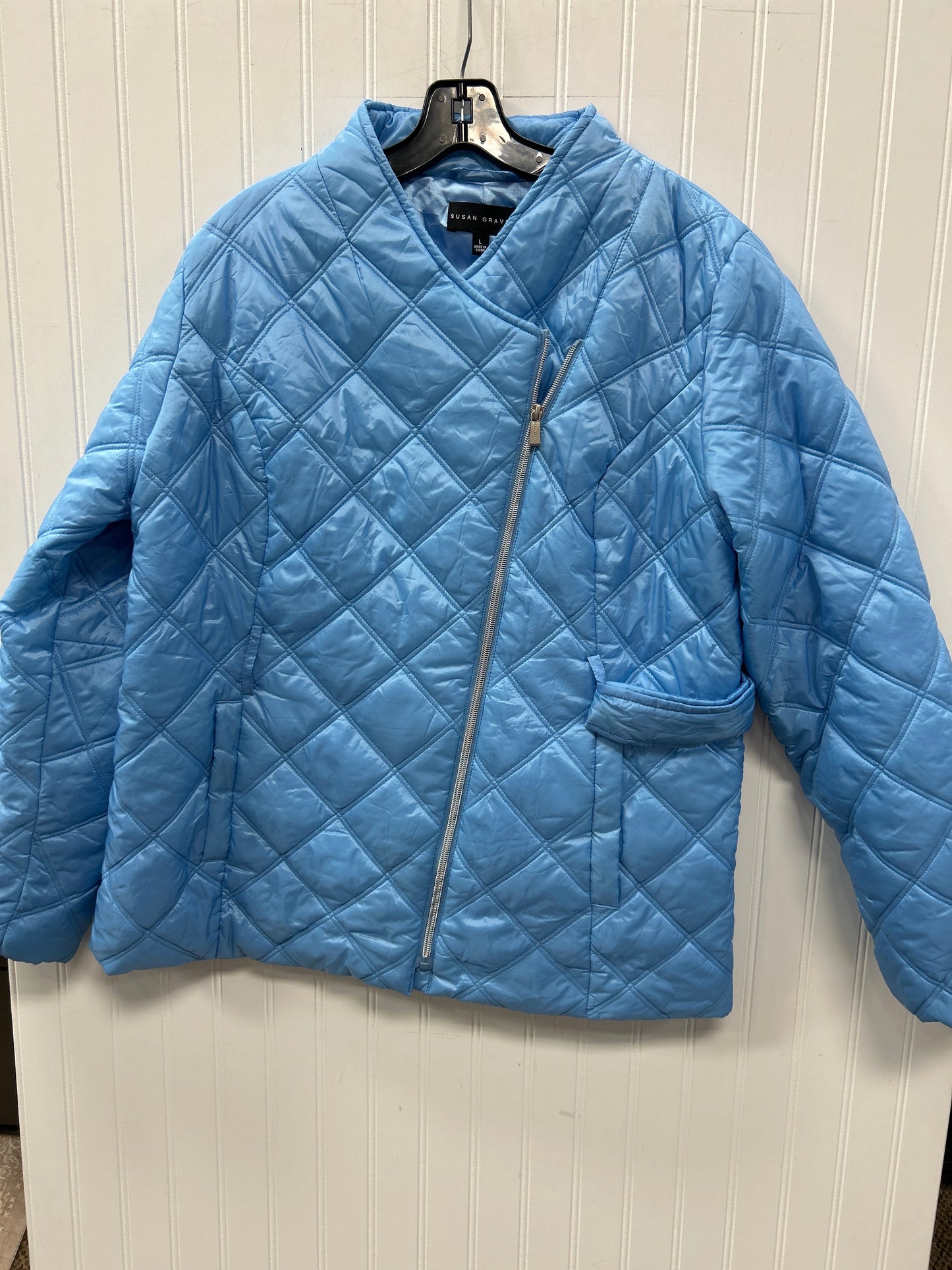 Jacket Puffer & Quilted By Susan Graver In Blue, Size:L