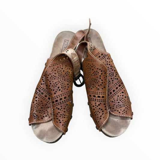 Sandals Heels Block By Pikolinos In Brown, Size:9.5
