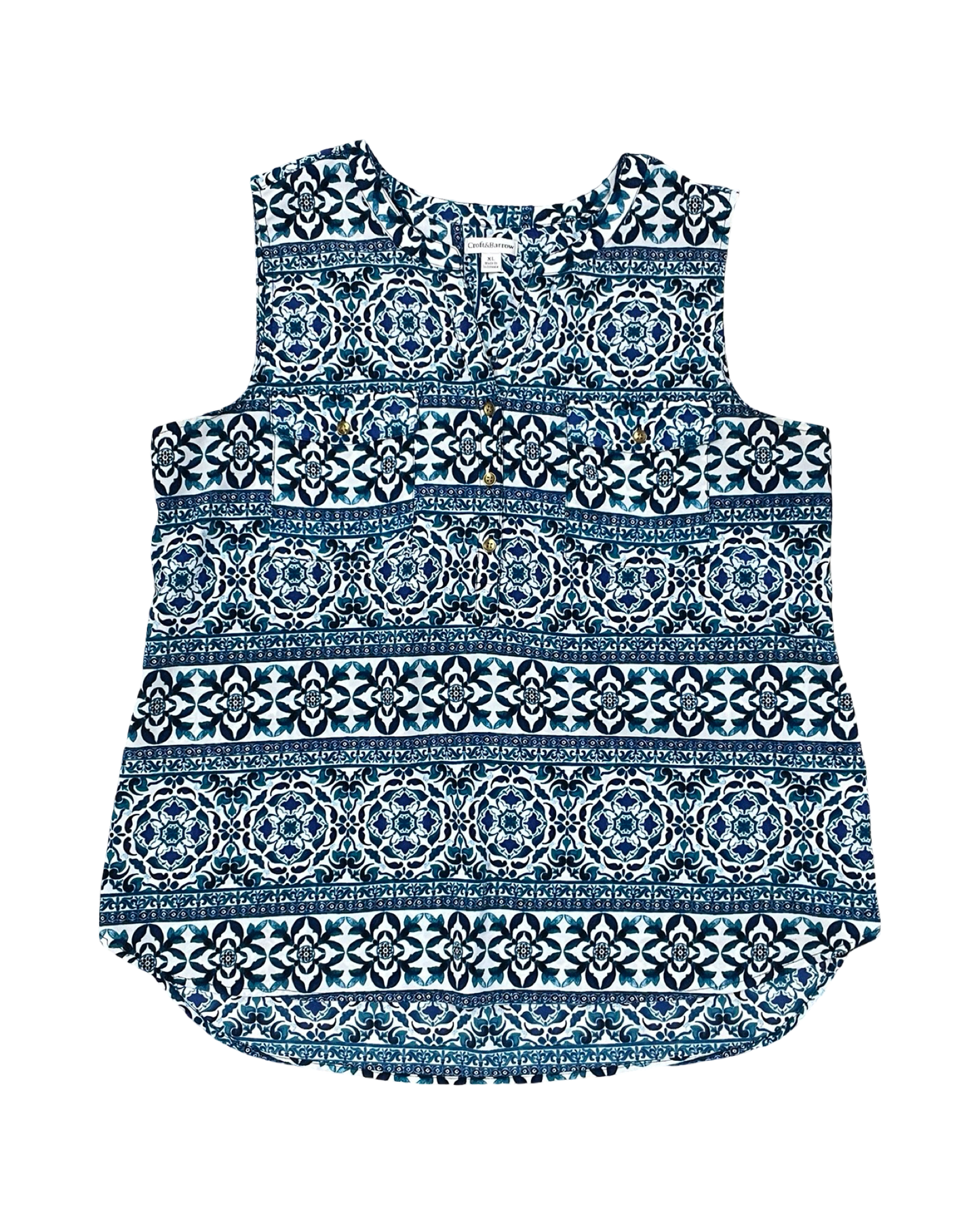 Top Sleeveless By Croft And Barrow In Blue & White, Size:Xl