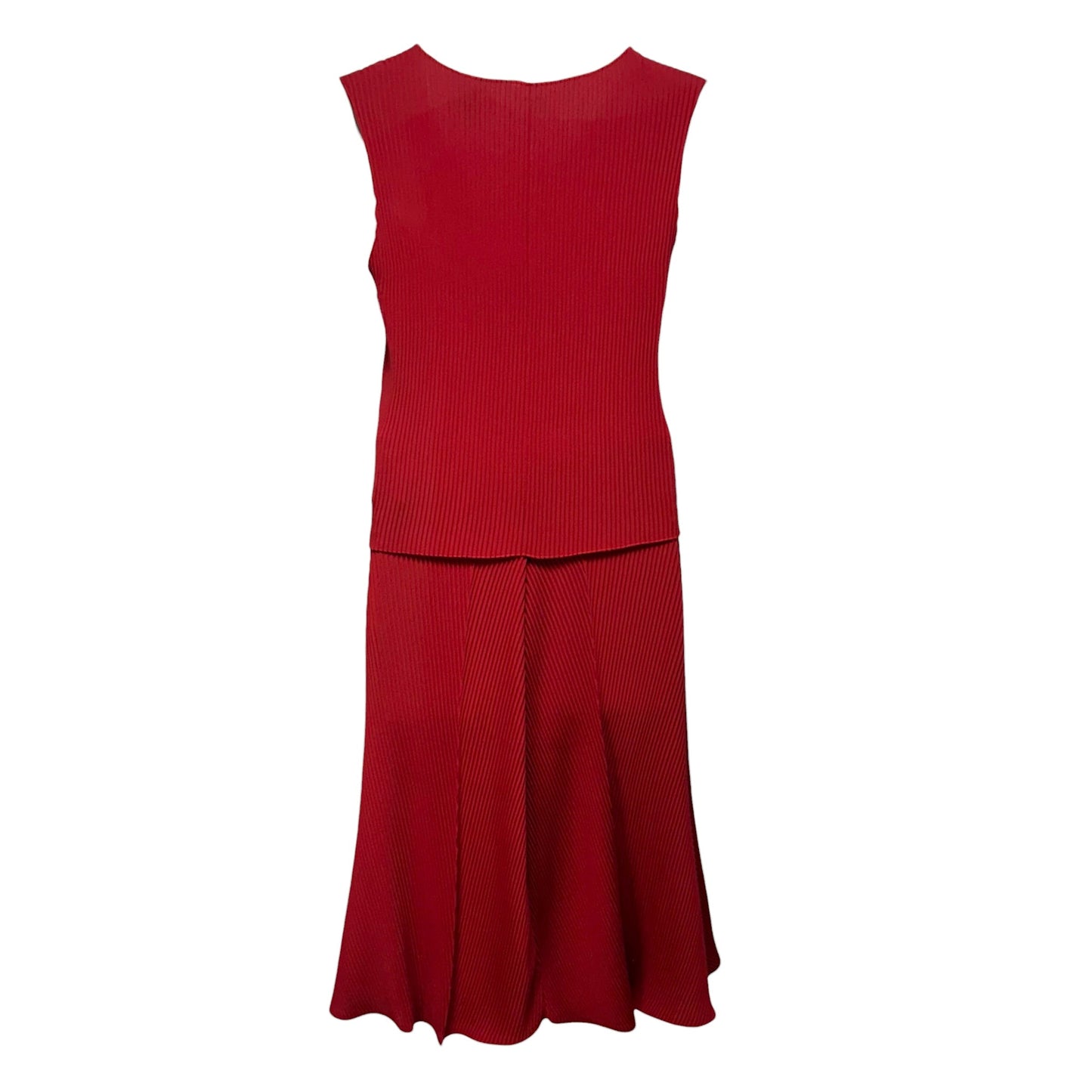 Sleeveless V Neck Accordion Top & Skirt Set 2pc By Babaton In Red, Size: S