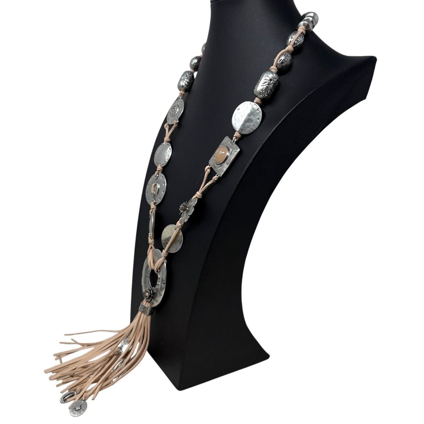 Silver Tone Medallions Tassel Long Necklace By Chico’s