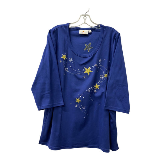 Top 3/4 Sleeve Basic By Quaker Factory In Blue, Size:1X