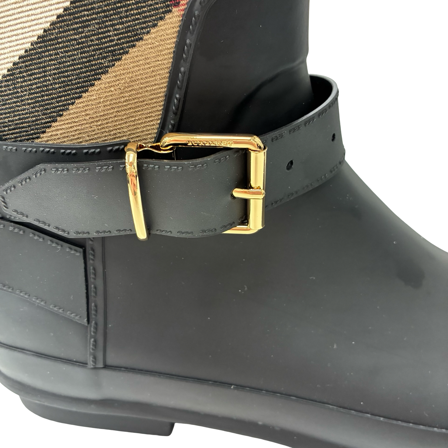 Boots Luxury Designer By Burberry In Black & Tan, Size:9.5