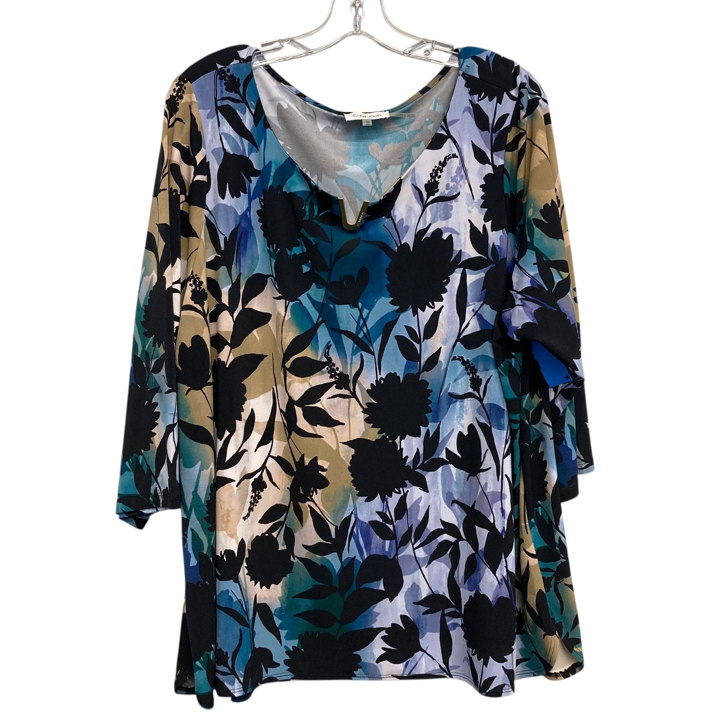 Top Ls By Calvin Klein In Floral Print, Size:2X