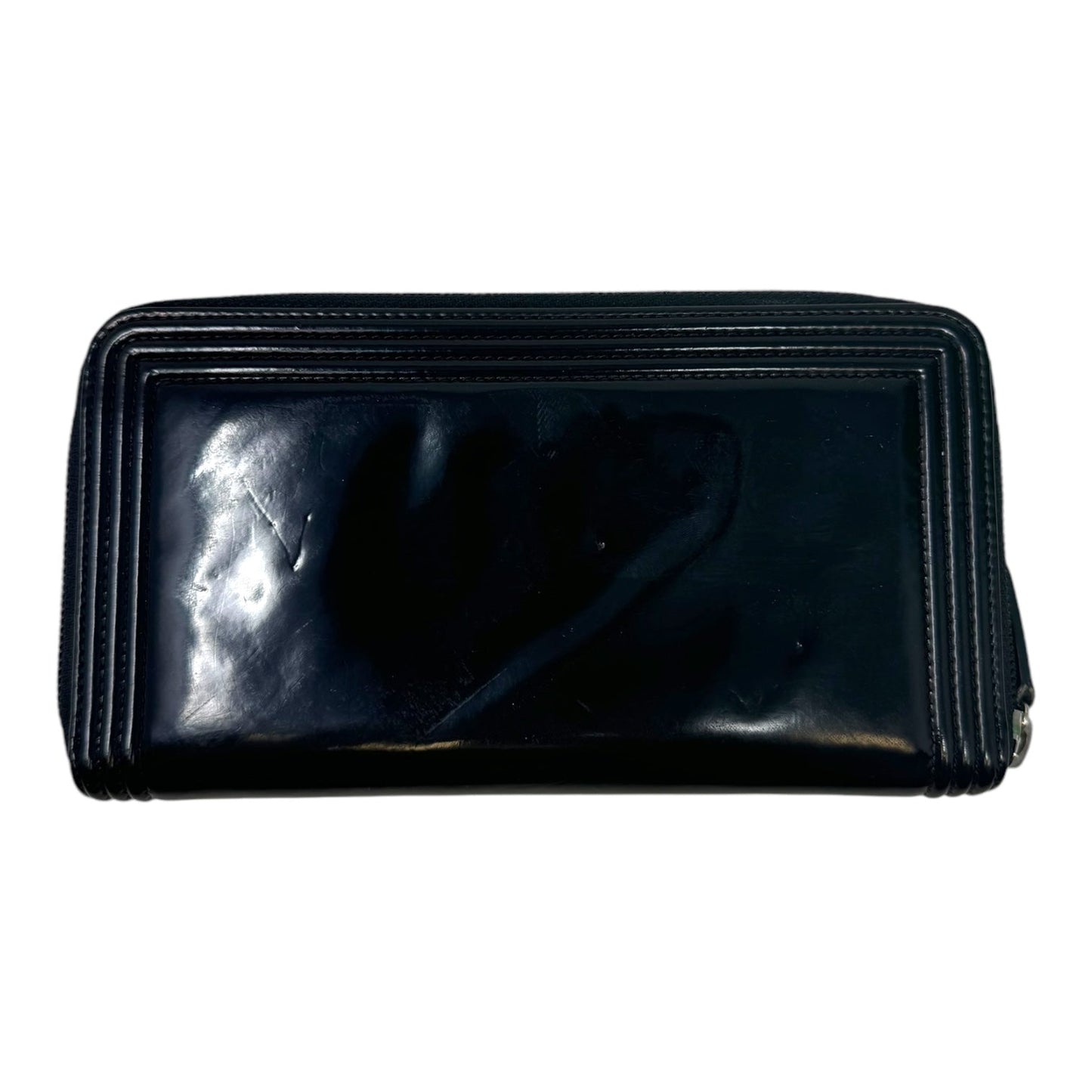 Boy Zippy Black Patent Long Wallet Luxury Designer By Chanel, Size: Large