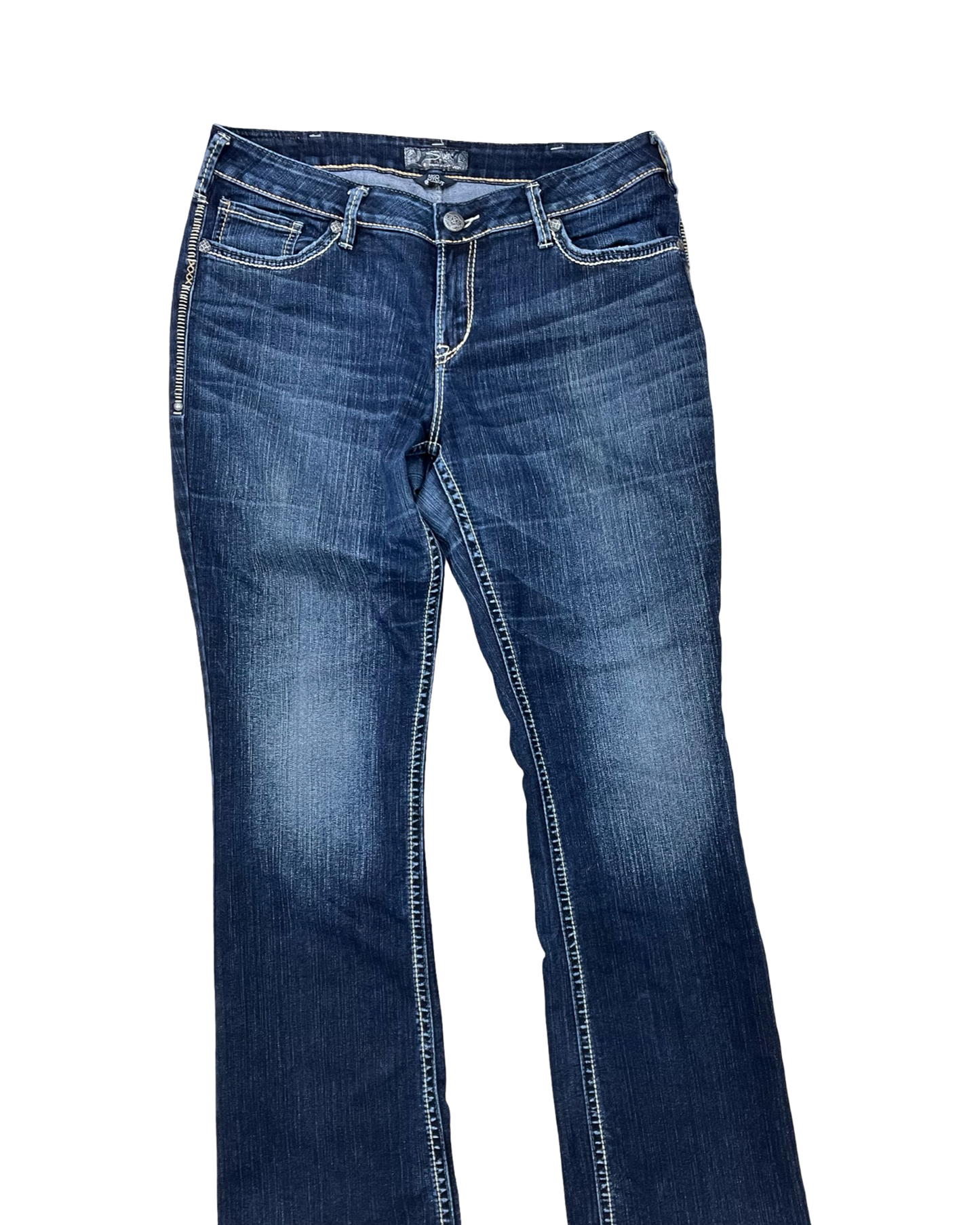 Jeans Boot Cut By Silver In Blue Denim, Size:16