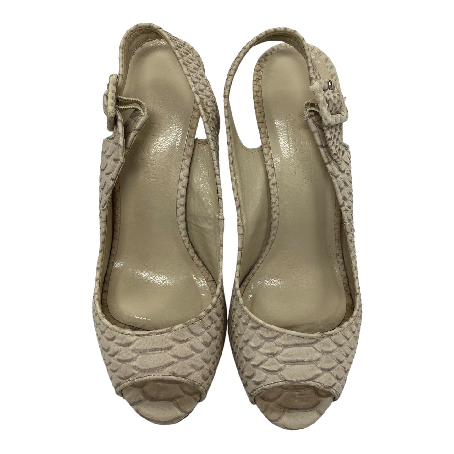 Sandals Heels Kitten By Talbots In Cream, Size:6.5