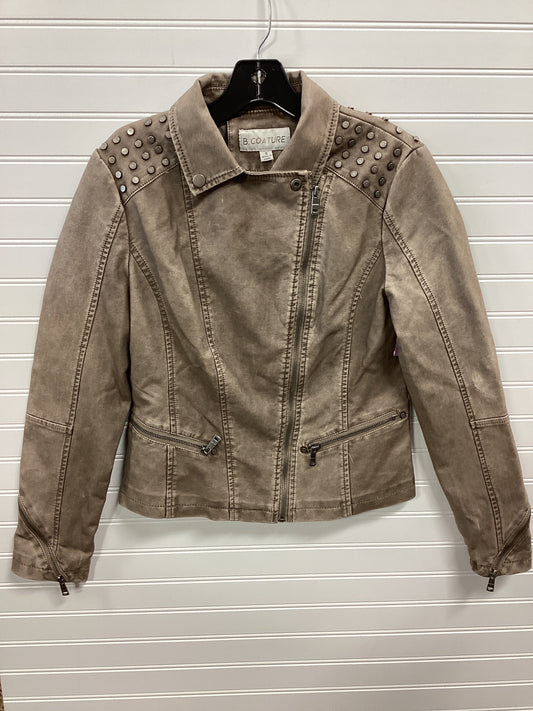 Jacket Moto By Clothes Mentor In Taupe, Size:S