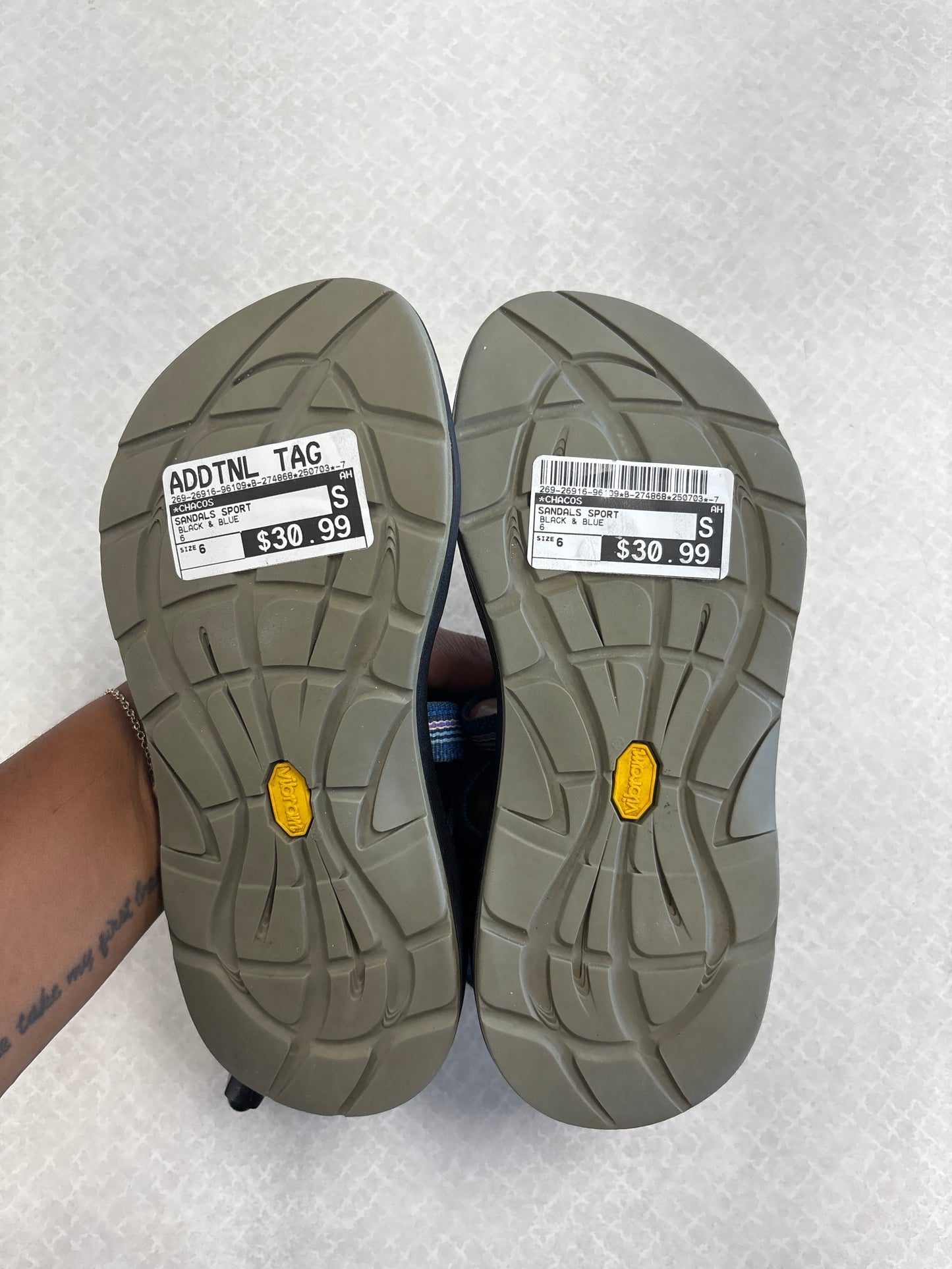 SANDALS SPORT by CHACOS In BLACK & BLUE, Size: 6