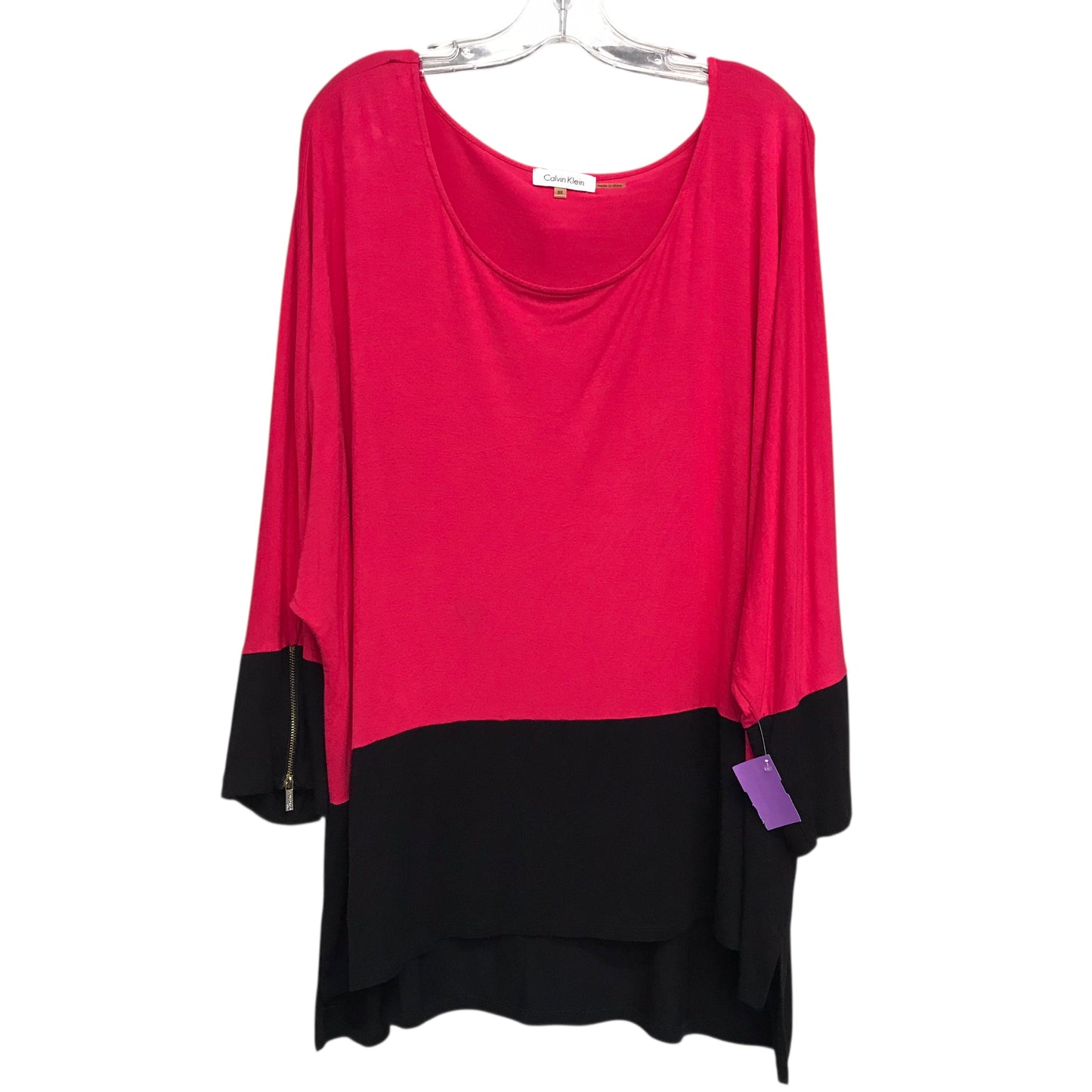 Top Ls By Calvin Klein In Black & Pink, Size:3X