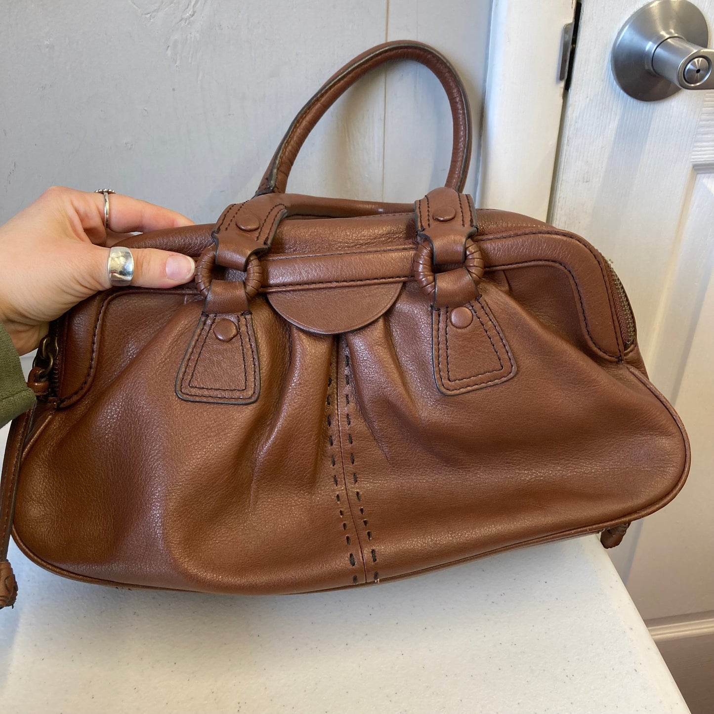 Handbag Leather By Cole-Haan In Brown, Size:Medium