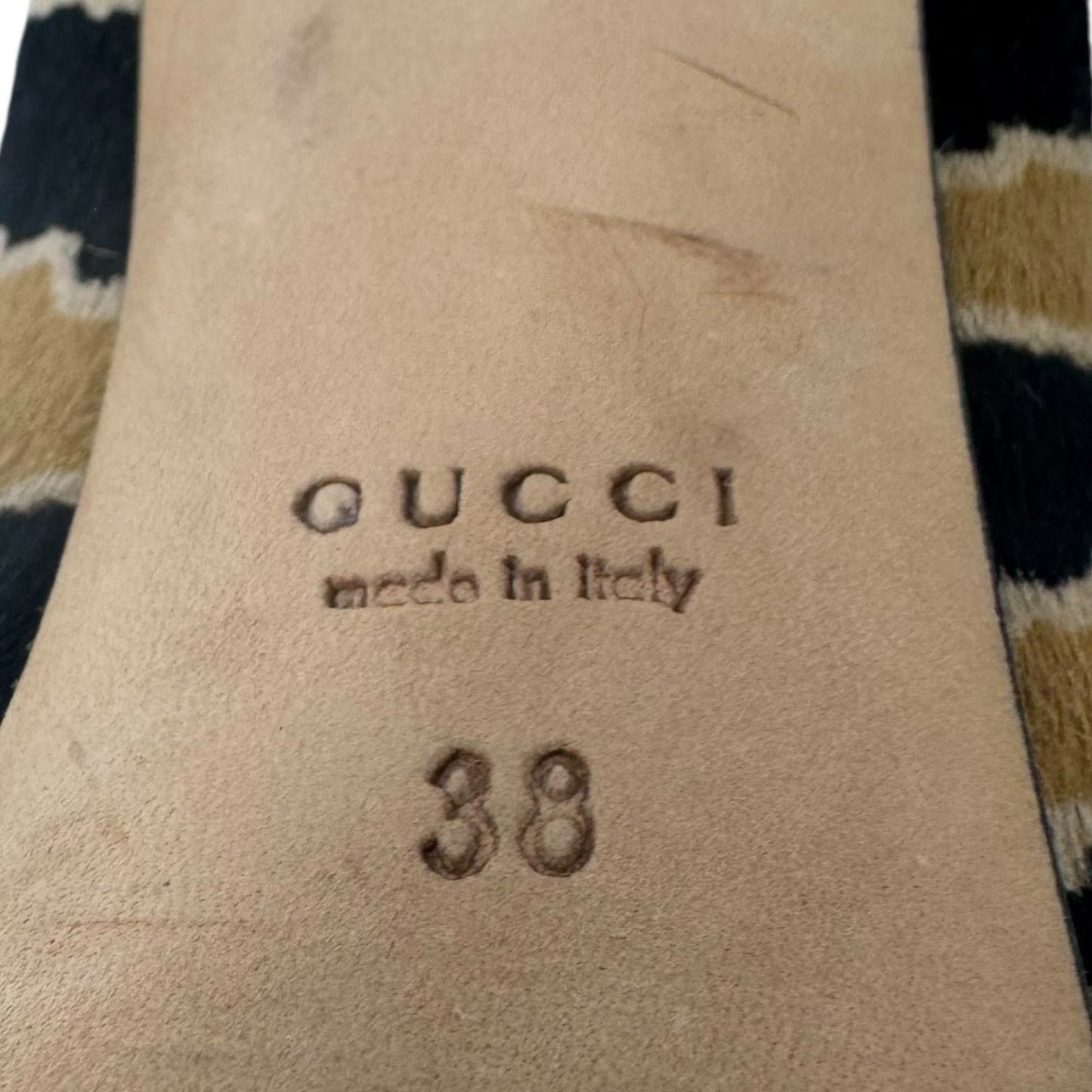 Calfhair Platform Heels Shoes Luxury Designer By Gucci In Animal Print, Size: 8