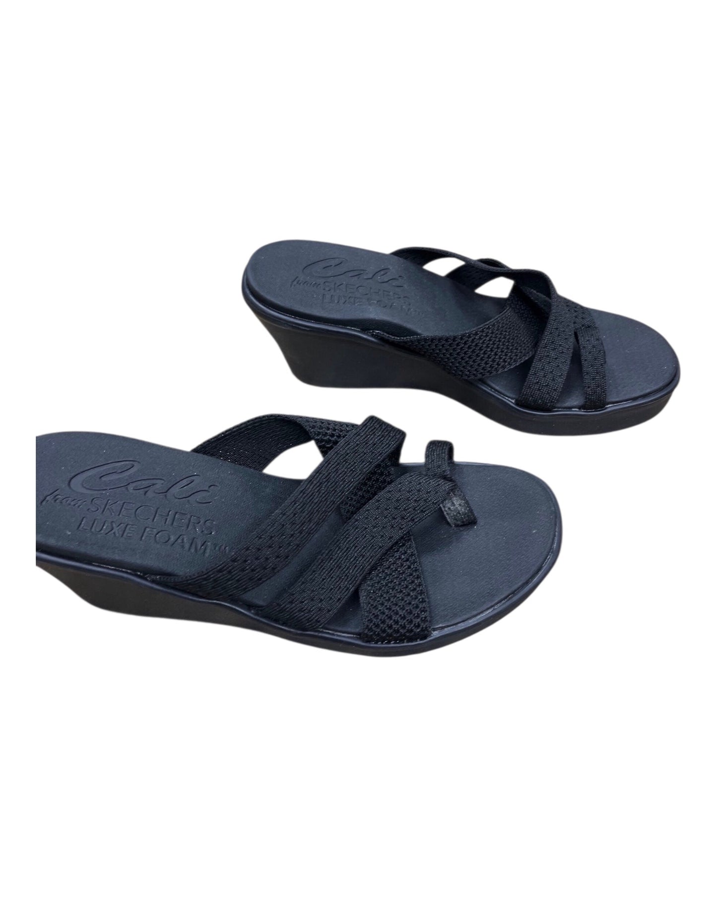 Sandals Heels Wedge By Skechers In Black, Size:7