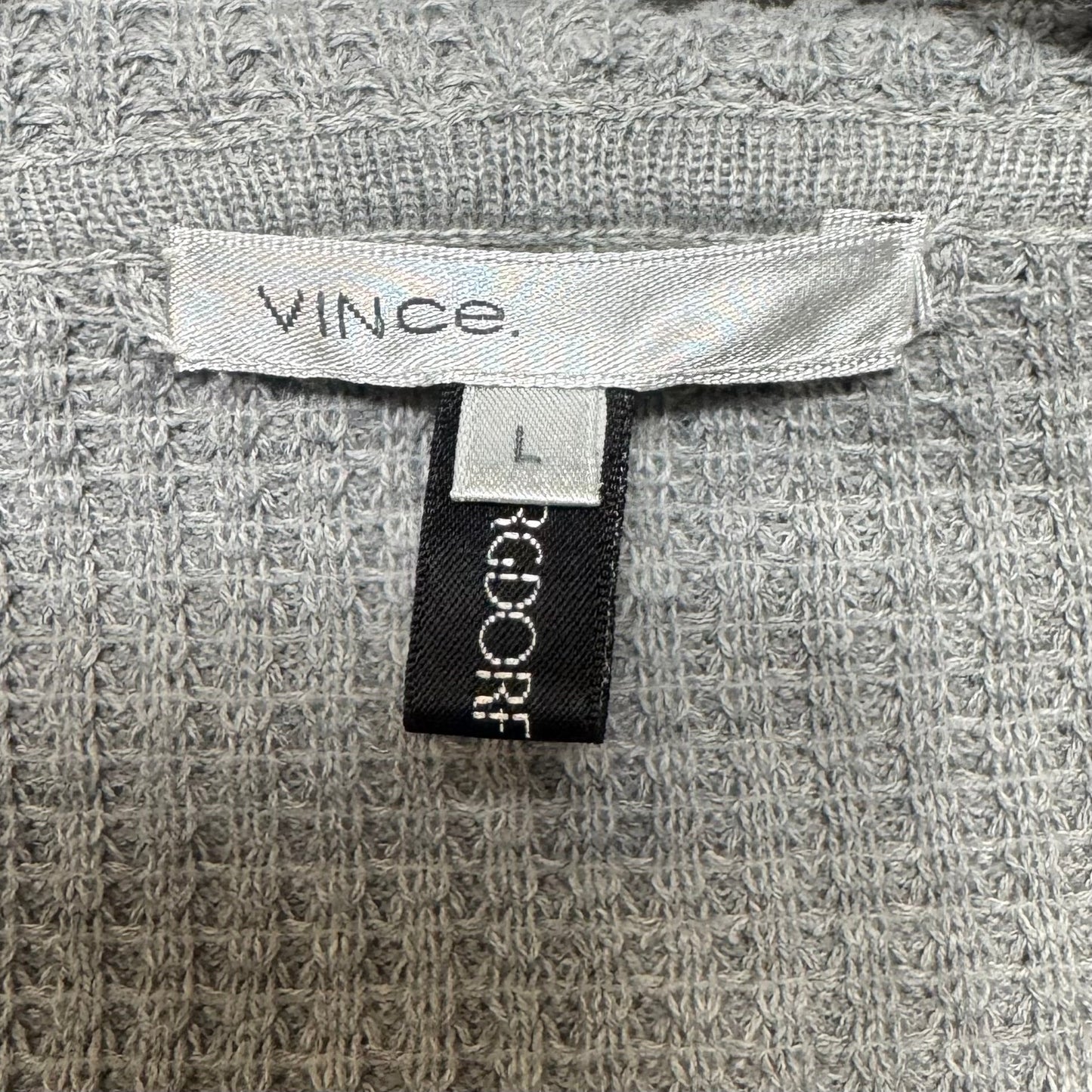 Waffle Knit Zip Front Hooded Cardigan Sweater By Vince In Grey, Size: L