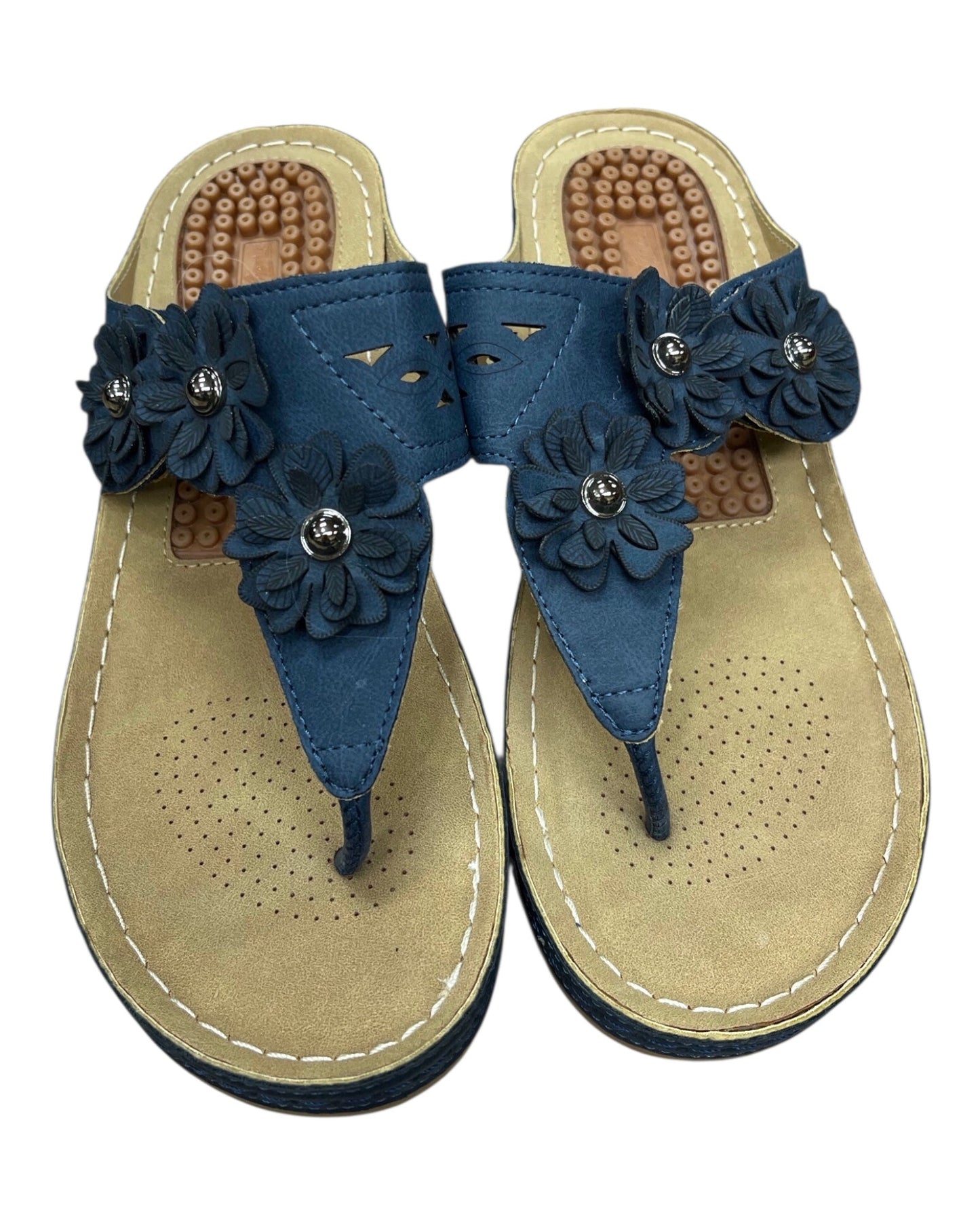 Sandals Flats By Clothes Mentor In Blue, Size:8.5