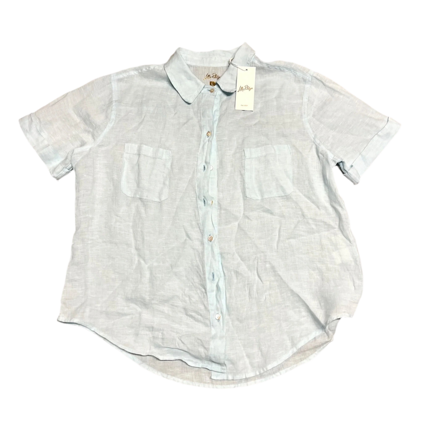 Top Short Sleeve Designer By Lilly Pulitzer In Blue, Size: L