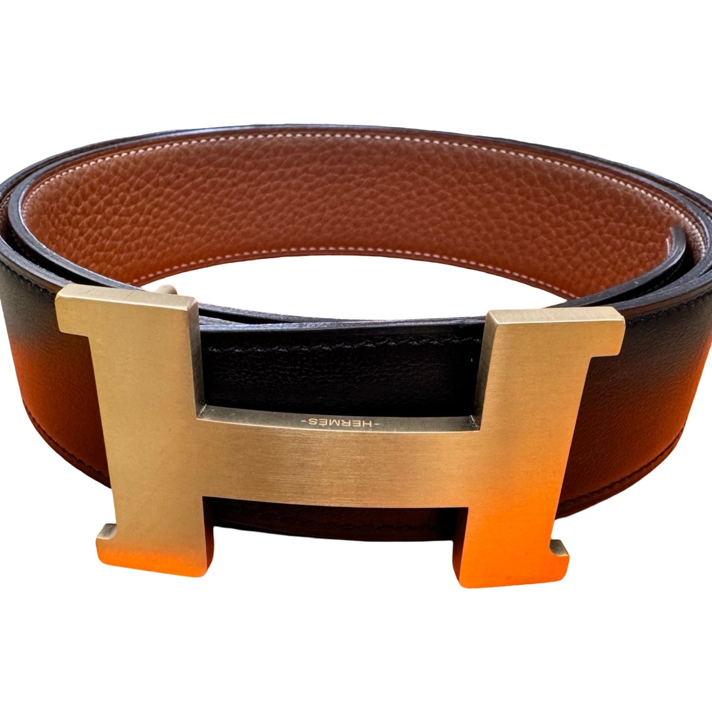 Belt Luxury Designer By Hermes In Black & Gold, Size: 90