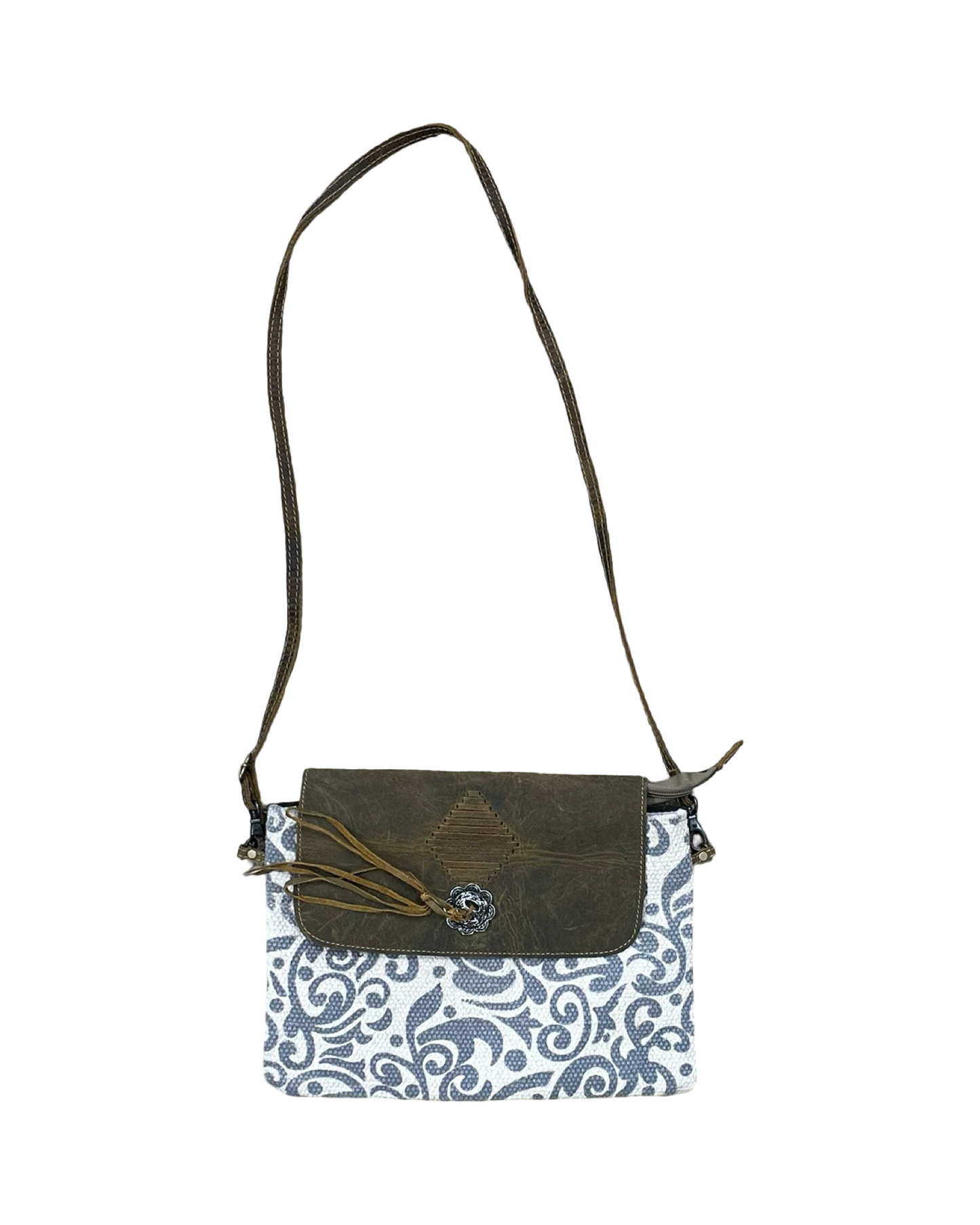 Crossbody By Myra In Cream & Grey, Size:Medium