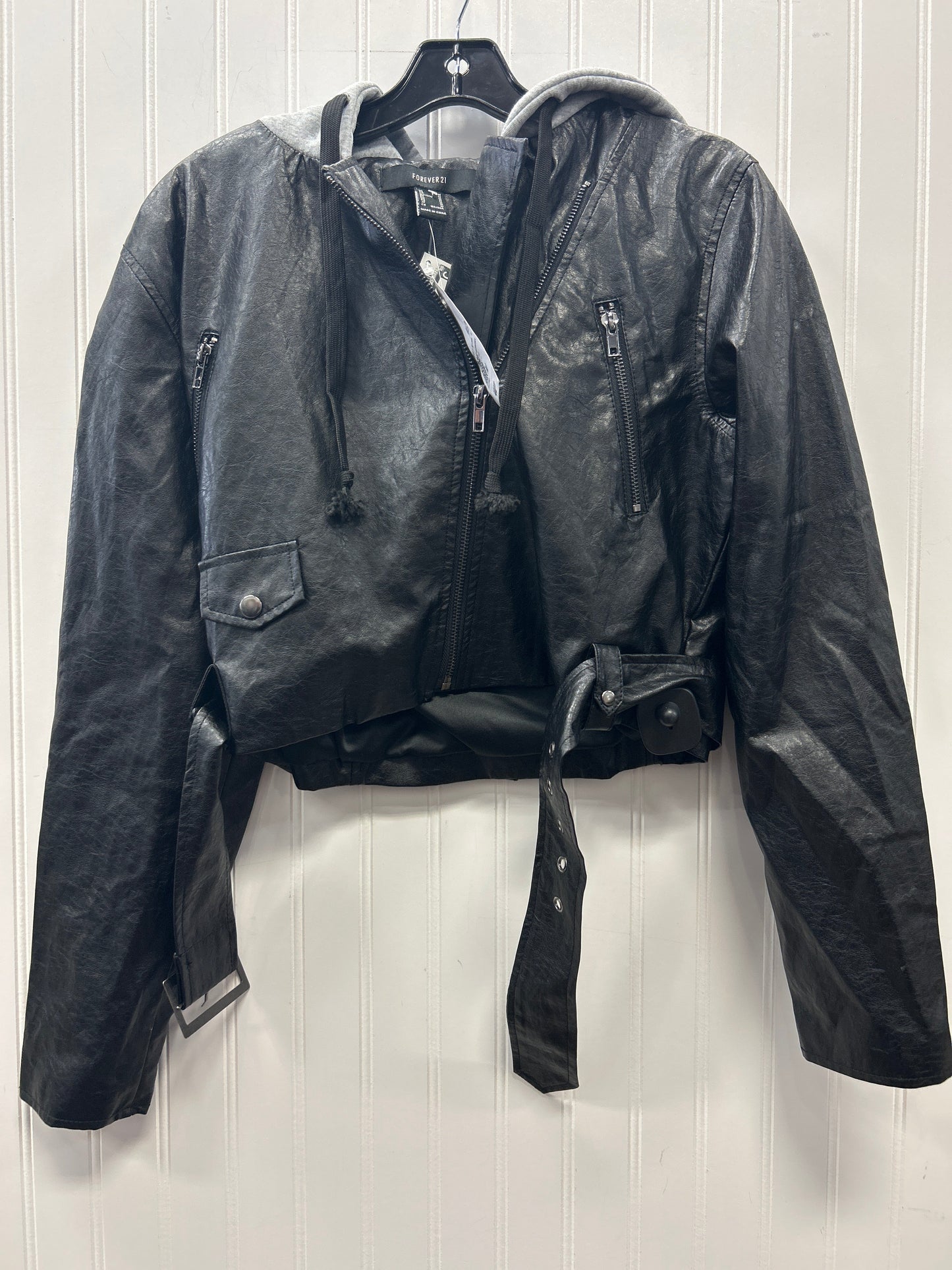 Jacket Moto By Forever 21 In Black, Size:M NWT