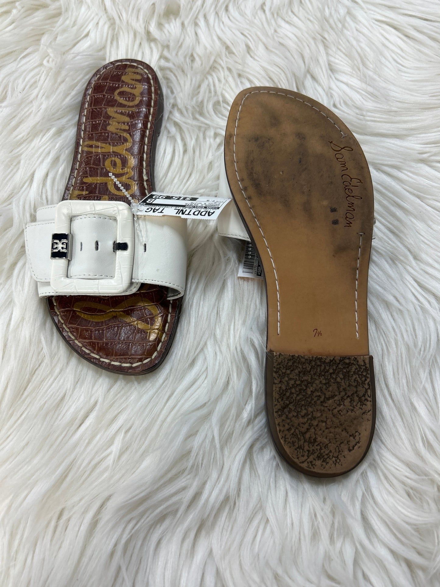 Sandals Flats By Sam Edelman In Brown & White, Size:7.5