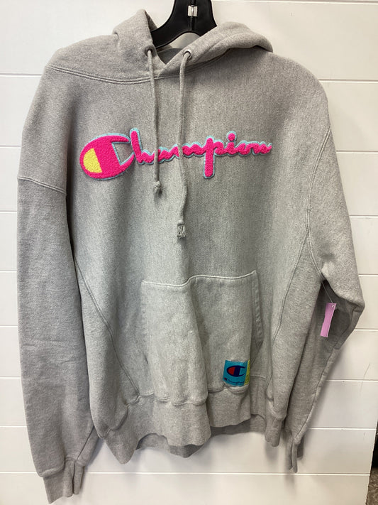 Athletic Sweatshirt Hoodie By Champion In Grey, Size:L