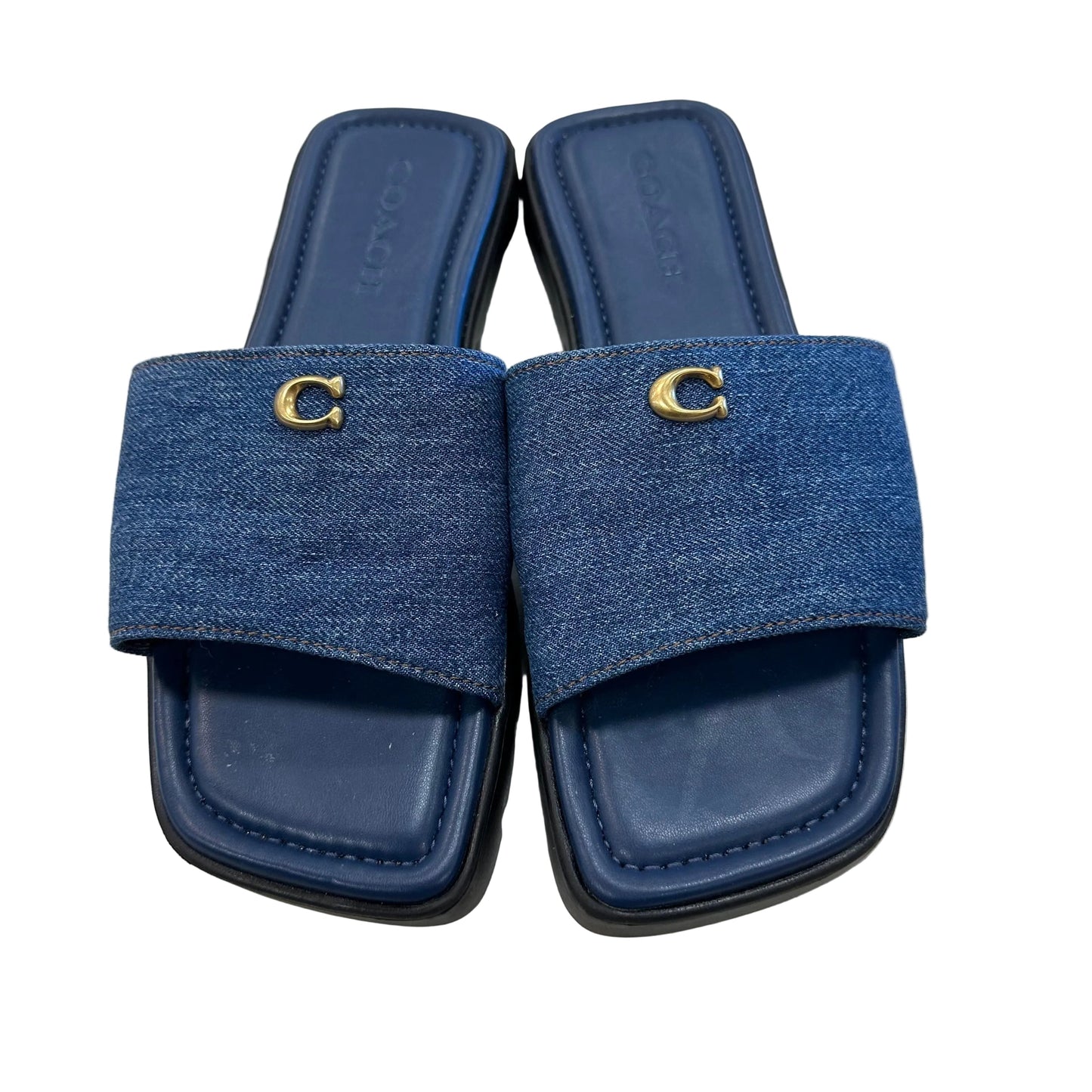 Sandals Designer By Coach In Blue Denim, Size:7