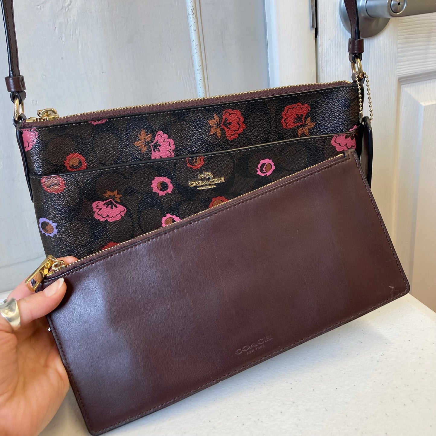 Crossbody Designer By Coach In Brown, Size:Medium