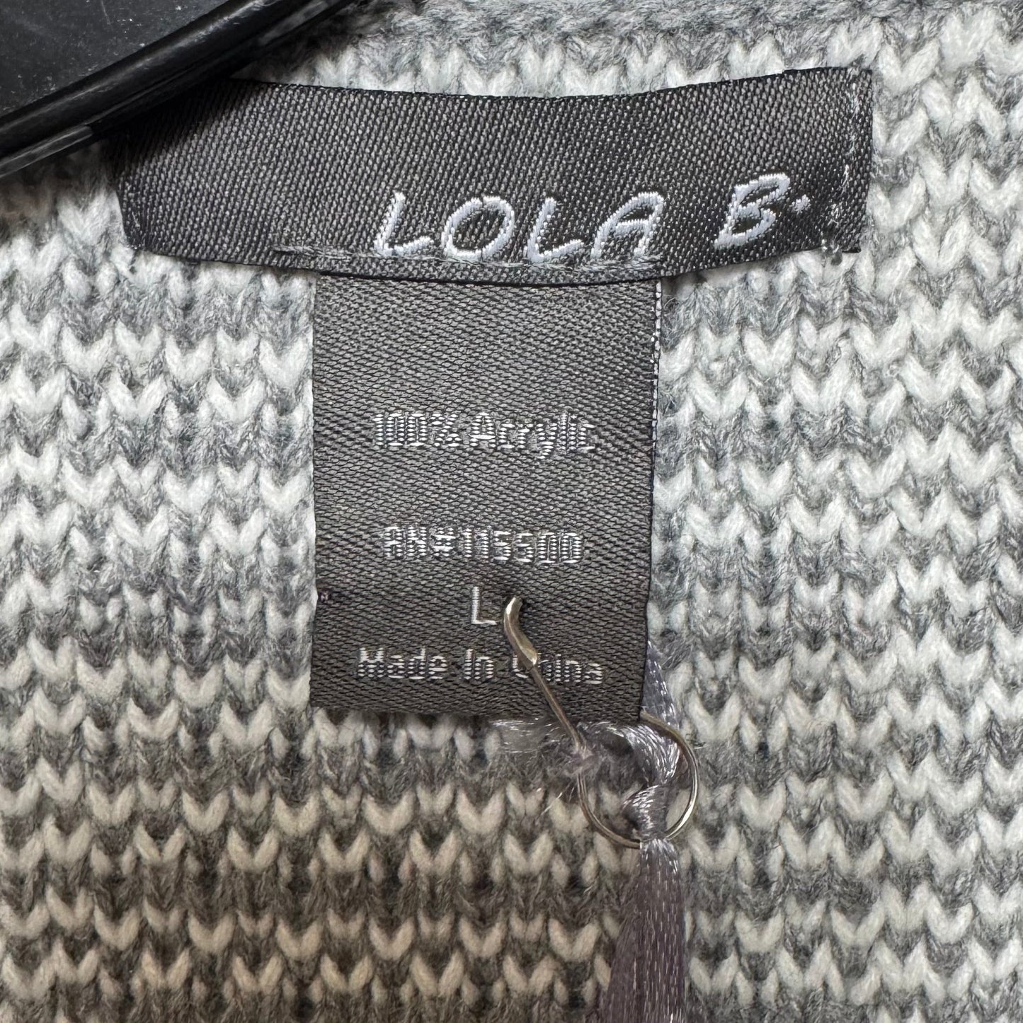 Sweater Cardigan By Lola B In Grey & White, Size: L