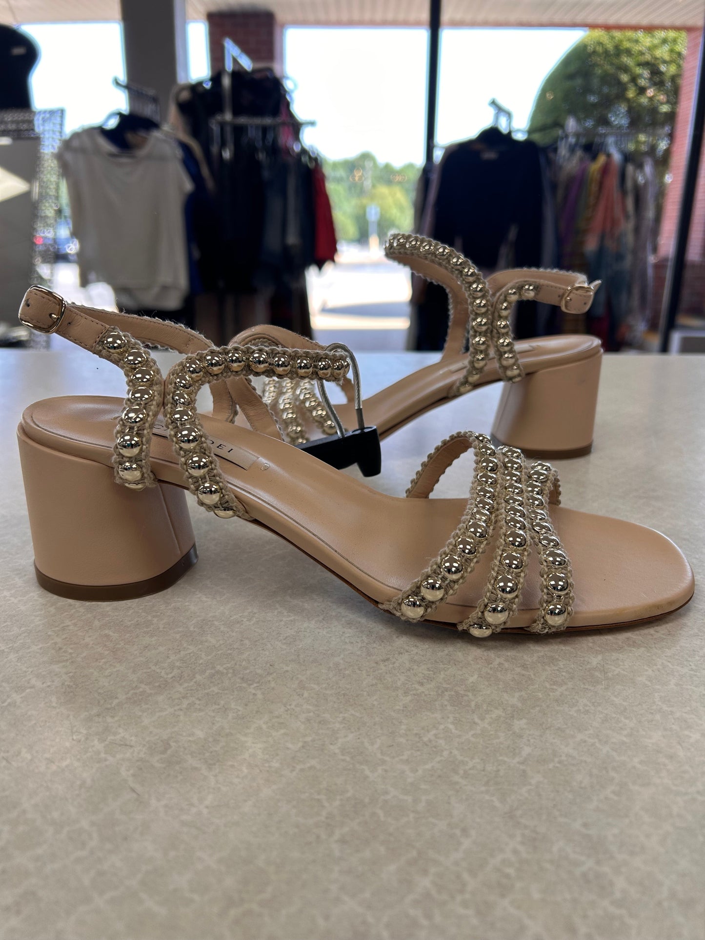 Sandals Heels Block By Casadei In Cream, Size:7