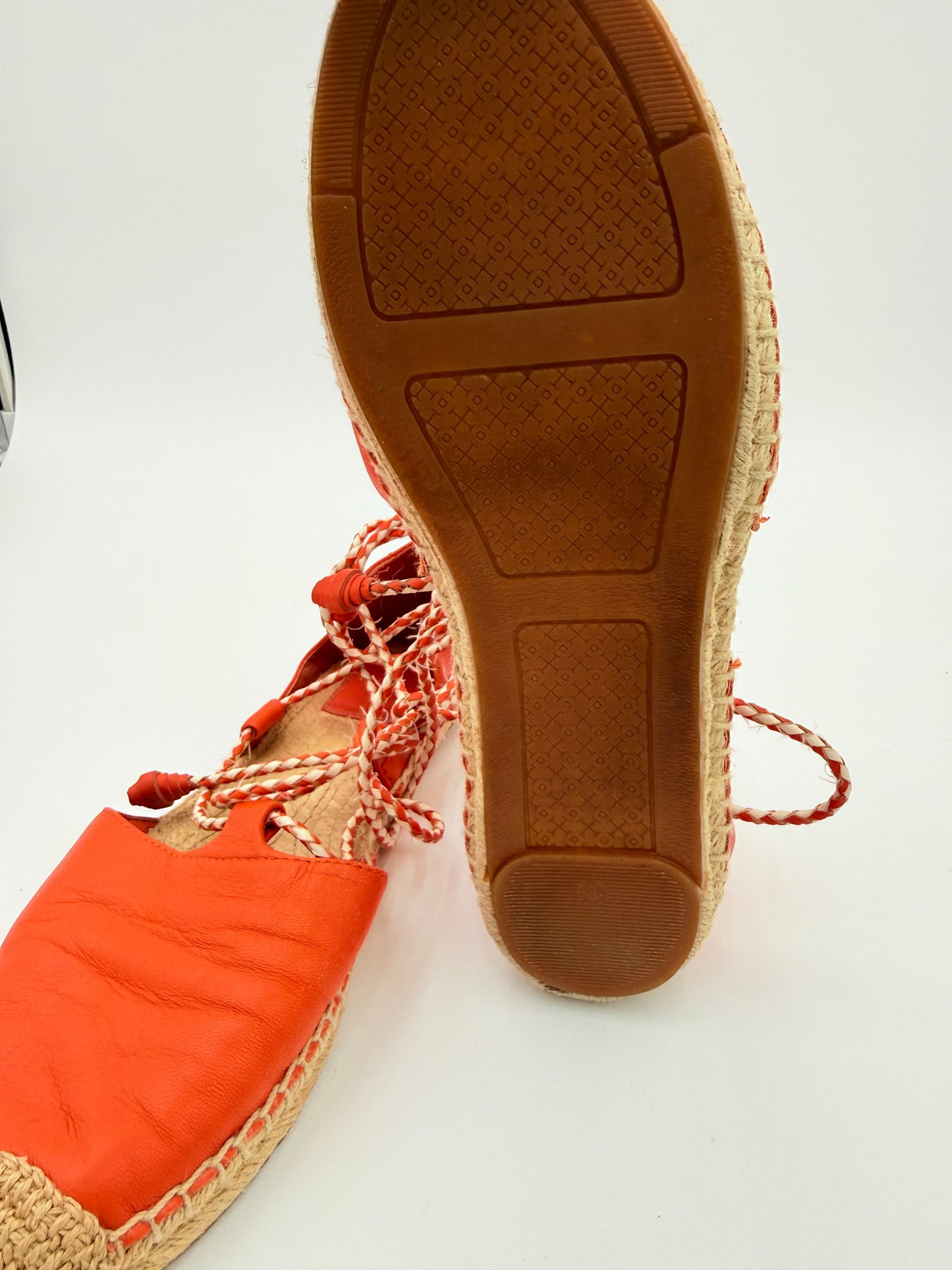 Sandals Designer By Tory Burch In Orange & White, Size:8