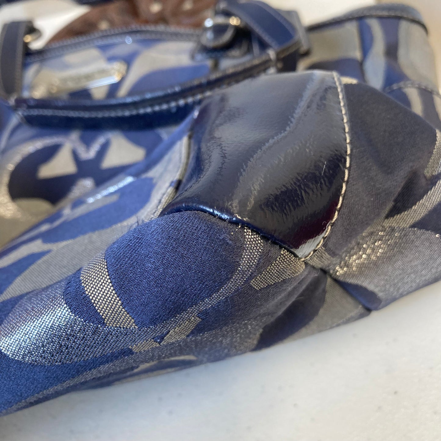 Tote Designer By Coach In Blue & Silver, Size:Large