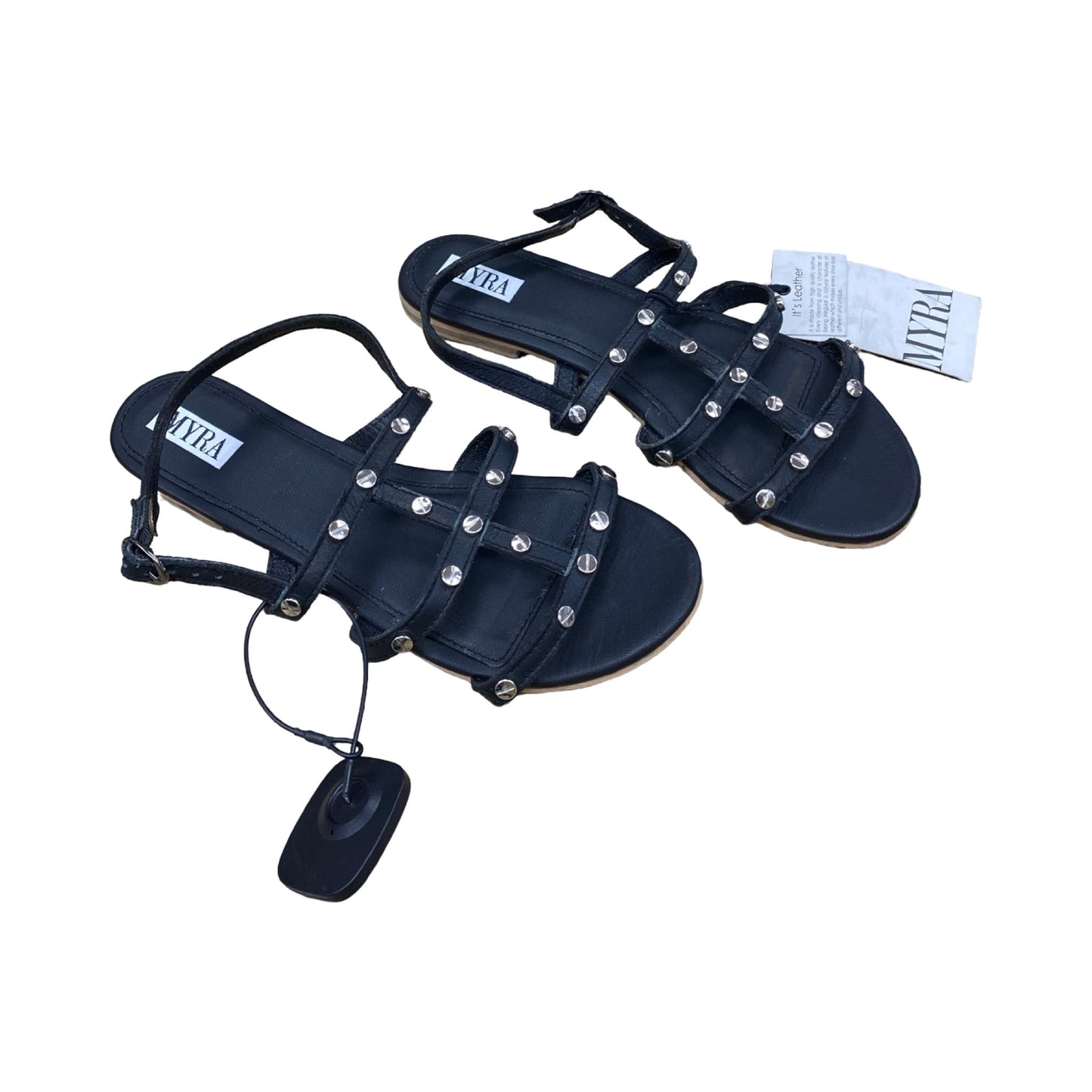 Sandals Flats By Myra In Black & Silver, Size:10