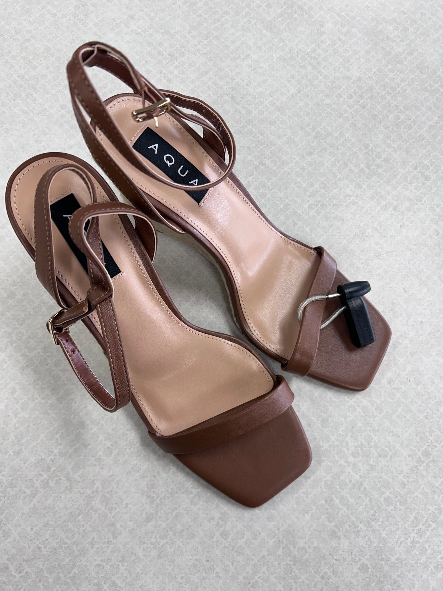 Sandals Heels Wedge By Aqua In Tan, Size:9