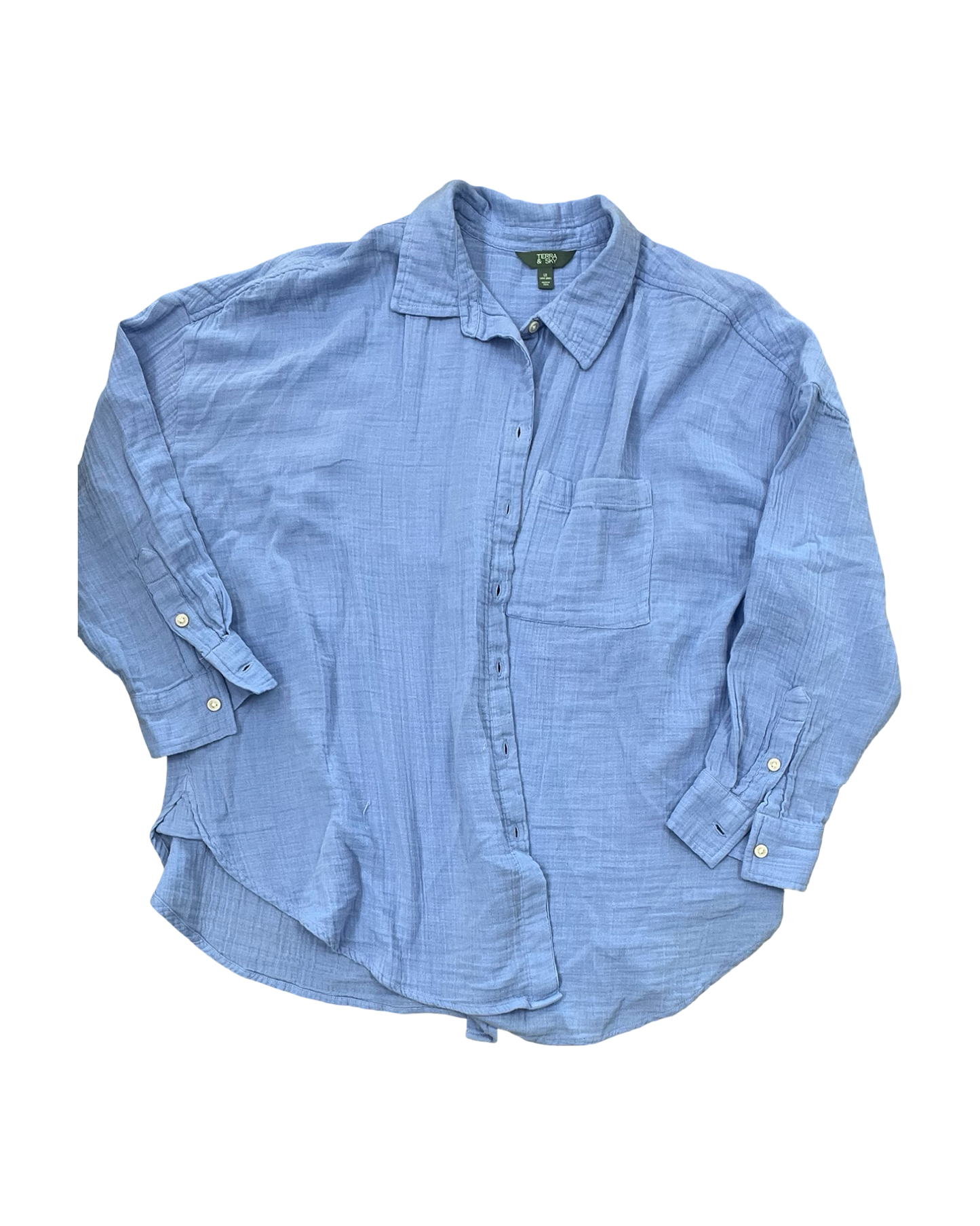 Blouse Ls By Terra & Sky In Blue, Size:1X
