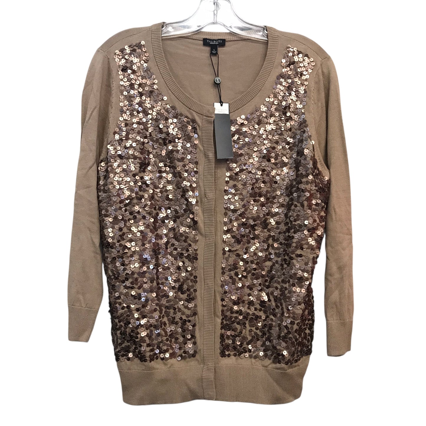 Sweater Cardigan By Talbots In Taupe, Size:L