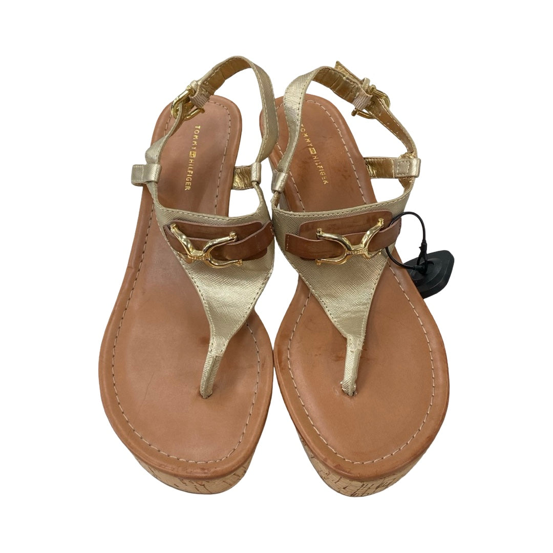 Sandals Heels Wedge By Tommy Hilfiger In Gold, Size:10