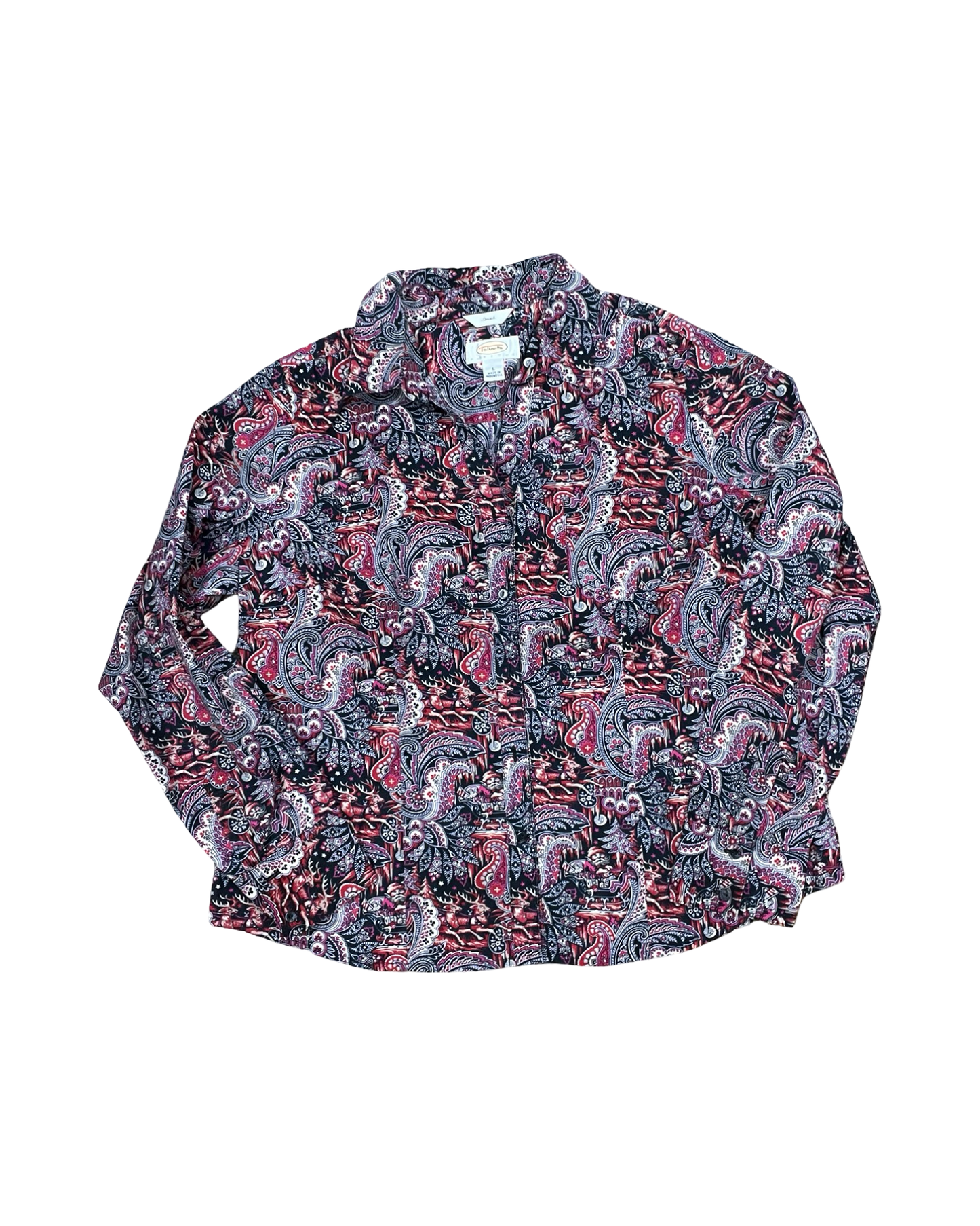 Blouse Ls By Talbots In Black & Red, Size:L