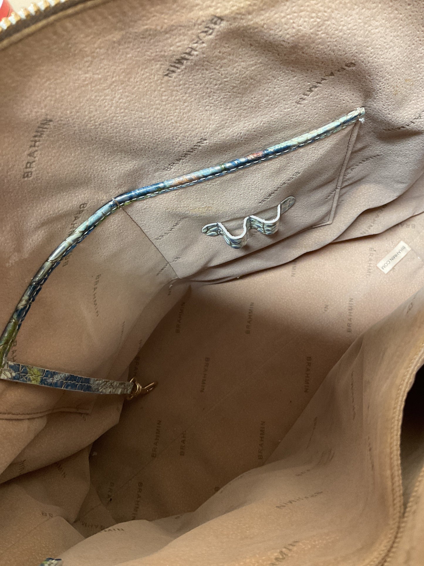 Handbag Designer By Brahmin In Green & Pink, Size:Large